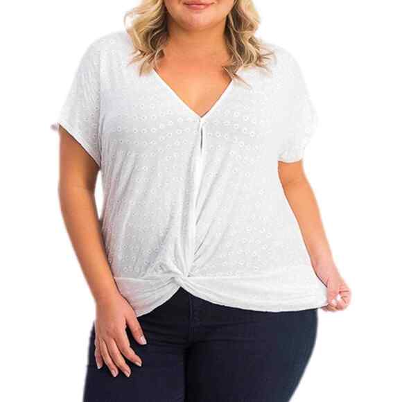 INC Long Sleeve Eyelet Twist-Front Top 2X - Picture 1 of 3